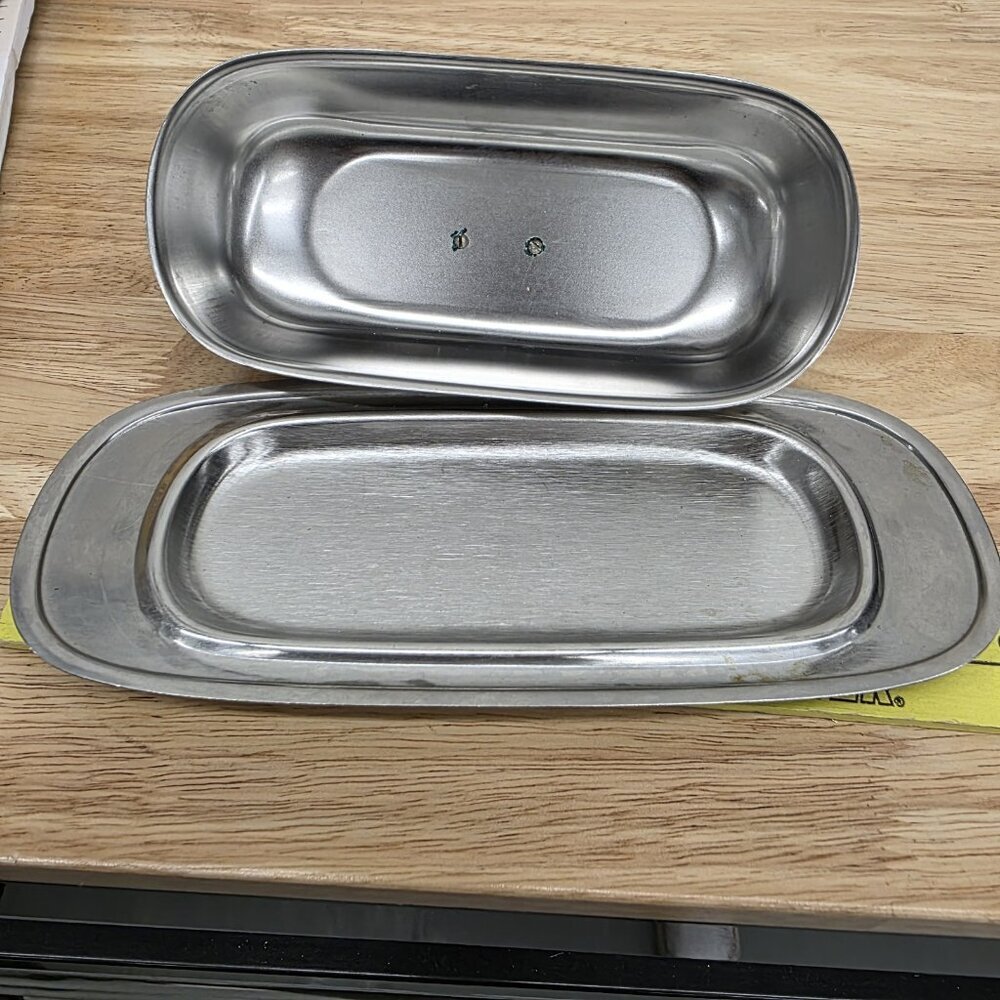 Butter Dish Stainless Steel MCM Wood Handle Dolphin Vintage - Picture 4 of 7